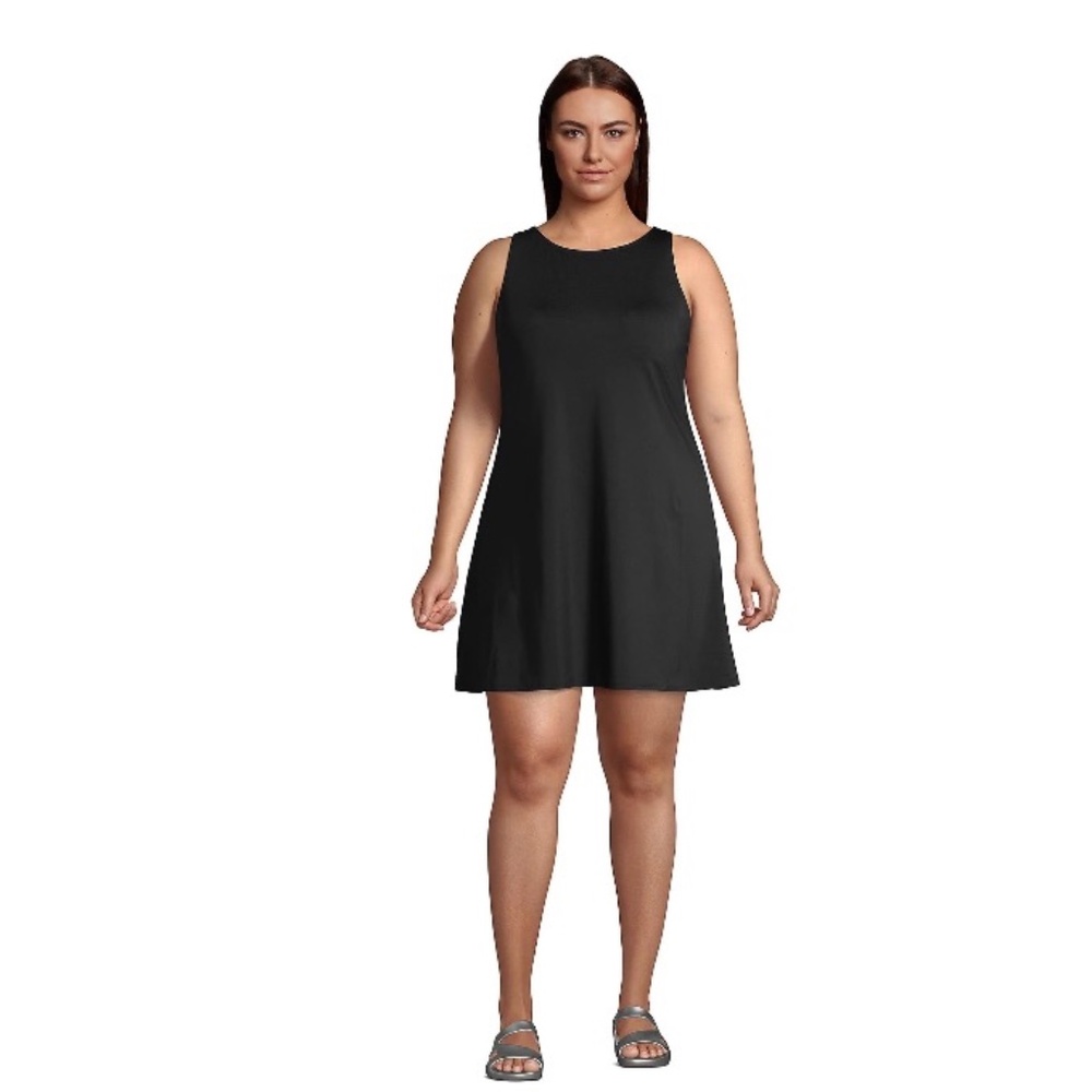 Lands' End Scoop Neck Dresskini Swim Cover-up Dress Black Plus 24W